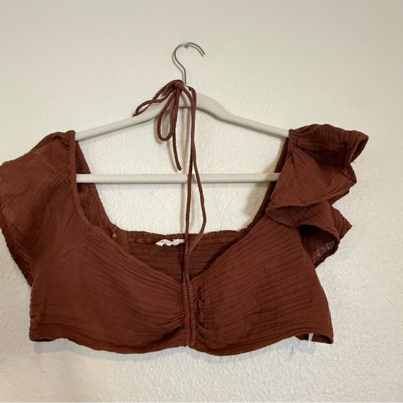 NWT Anthropologie The Jerry Cinched Crop Top Brown Medium - Picture 5 of 11